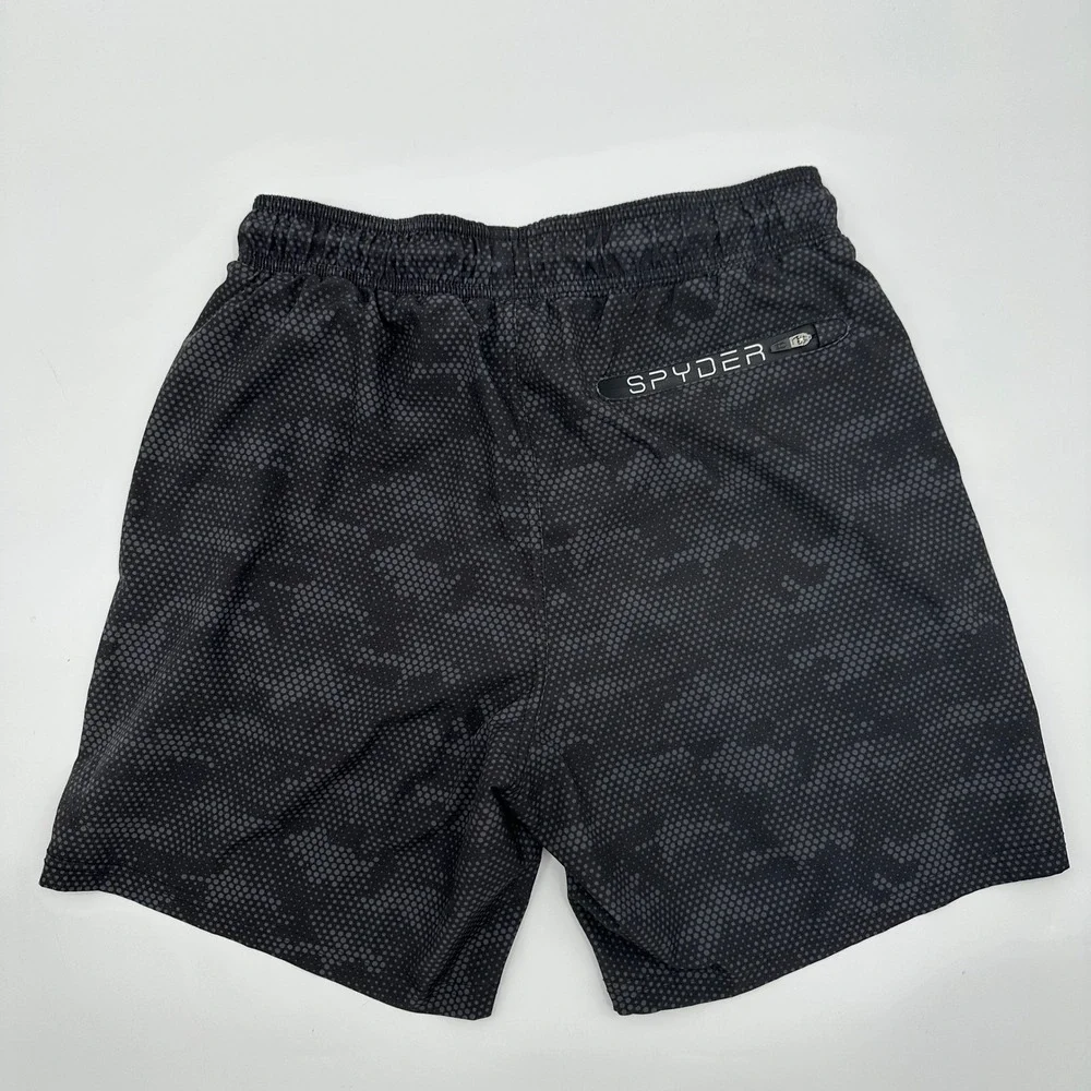 Spyder Swim Mens Small‎ S Black Grey Dot Camo Board Shorts Trunks Zipper Pocket
